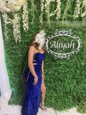 Blue Sequin Formal Gown with Side Cutouts