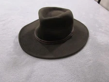 Scala Hat Fedora Fitted Mens Medium Olive Green Wool Felt Leather Band Western