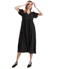 Madewell Dobby Puff Sleeve V-Neck Midi Dress Size XXS Pockets 100% Cotton