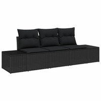 Gartensofa-Set Mit Stauraum 3-Teilig Poly-Rattan Schwarz FüR Garten Terrasse