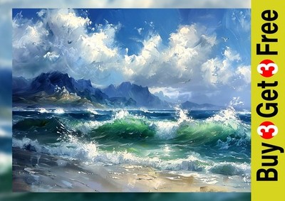 Majestätische Küstenlandschaft, Ölgemälde Druck 5''x7'' auf mattem Papier