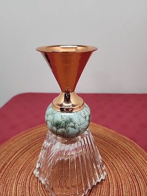 Vintage MCM Delftware & Copper Bud Vase Crackle Horsehair Glaze 1950s Holland