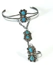 Vintage Native American Turquoise Sterling Silver Slave Bracelet Ring (7)