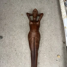 Vtg Alii Honolulu HI Nutcracker Hand Carved Wooden Wood Nude Lady Woman 13” Art