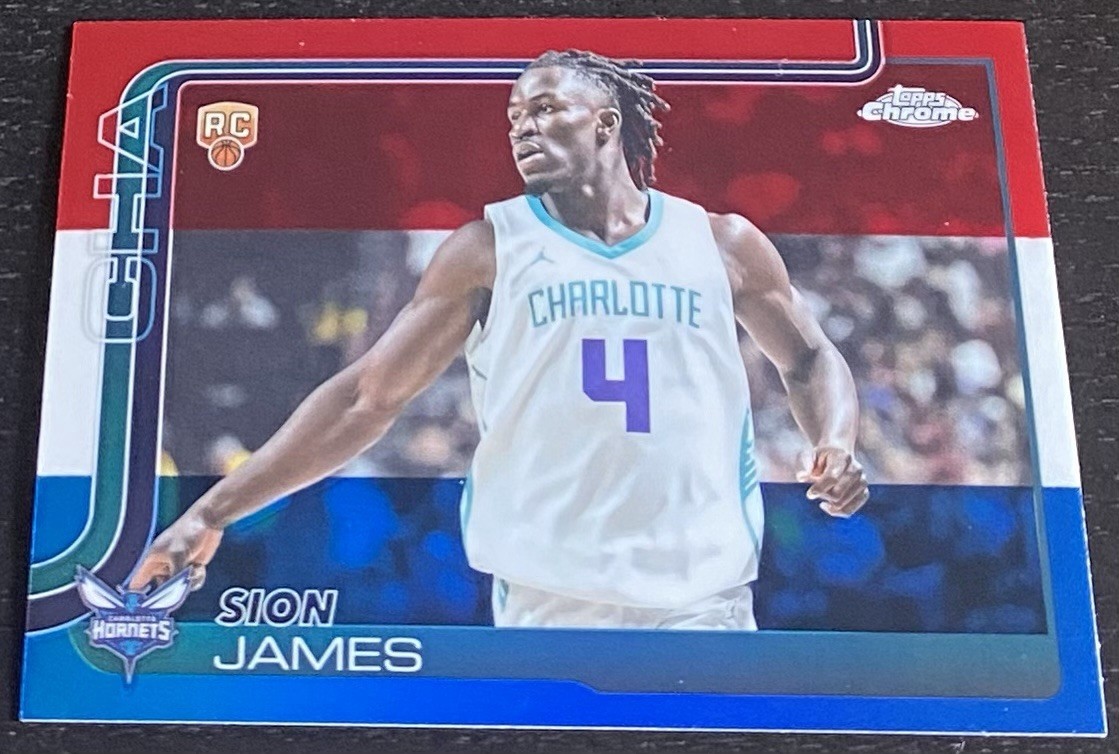 2025-26 Topps Chrome Red White & Blue Sion James Rookie Charlotte Hornets #283