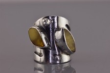 Sterling Silver 26mm Beaded Tigers Eye Statement Band Ring 14g 925 Adj Sz: 7