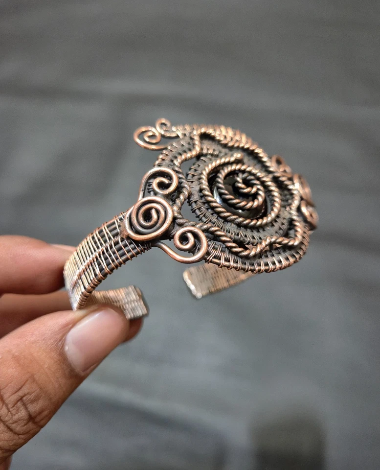 Pulsera de ónix negro brazalete envuelto en alambre de cobre pulsera ajustable para regalo Foto 2 de 4