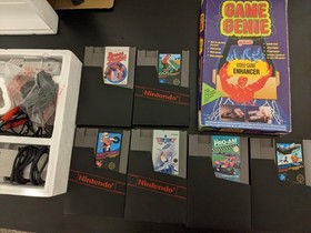 NES Original Nintendo Console, Box, 7 Games, Game Genie, Eleminator