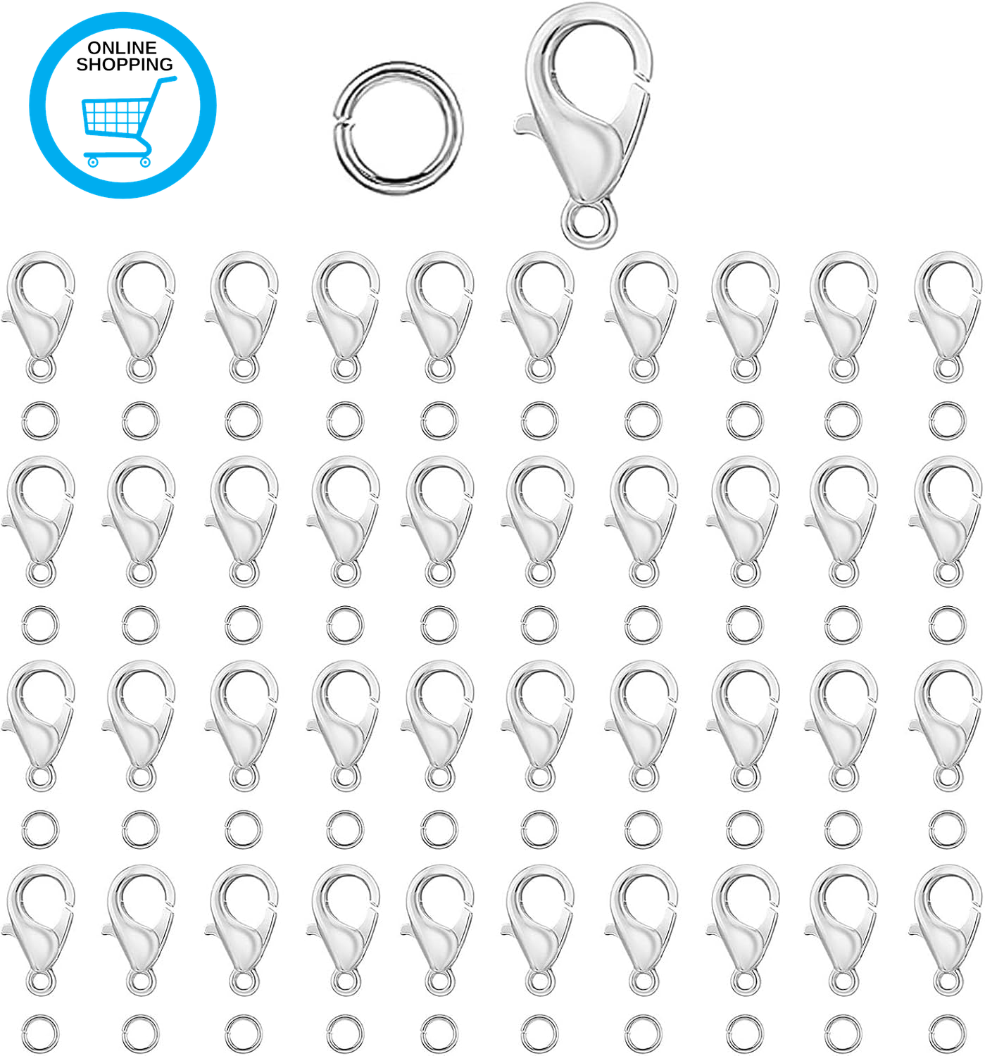 250Pcs Silver Lobster Clasps and Open Jump Ring, Jewelry Bracelet Connectors Bra