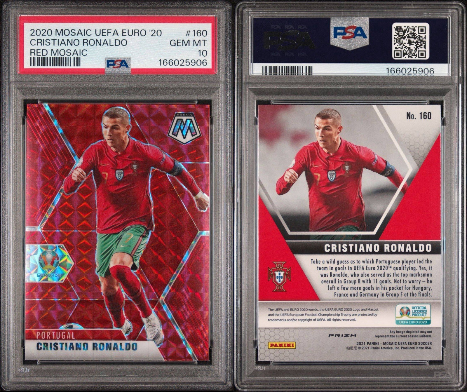 2020 Mosaic UEFA Euro Cristiano Ronaldo Red Mosaic #160 PSA 10 view 3