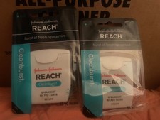 Lot of 2 Johnson Johnson Reach Dental Floss Waxed Cleanburst Spearmint 55yds