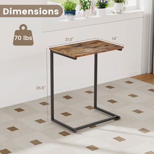 C-shaped End Side Coffee Tray Sofa Table Laptop TV Snack Stand W/ Metal Frame - Picture 3 of 10