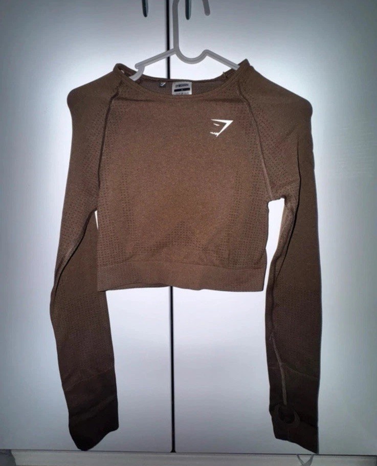 Gymshark Seamless Long Sleeve Crop Top Brown Size S UK