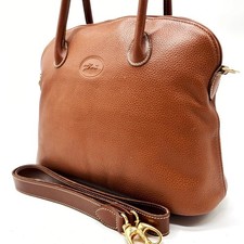 Longchamp 2way Handbag Brown Leather Vintage ...