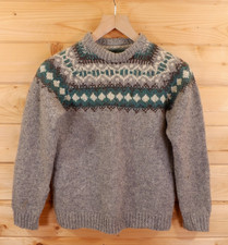 Vintage Women's Wool Icelandic Fair Isle Nordic Hand Knitted Jumper S Grey