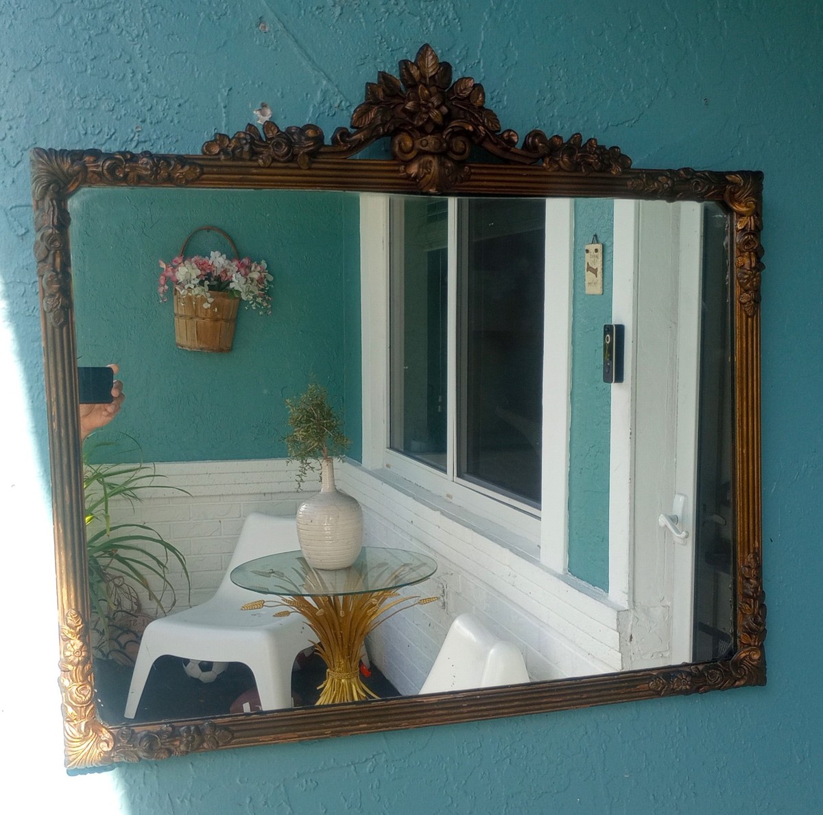 Antique 1940's Elegant Floral Ornate Gold Gilt Wood Frame Wall