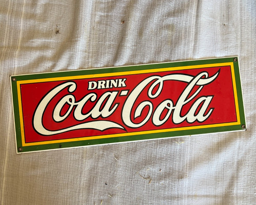Vintage Coca-Cola Metal Sign Drink Coca-Cola In Bottles Gas Station Soda 12x4