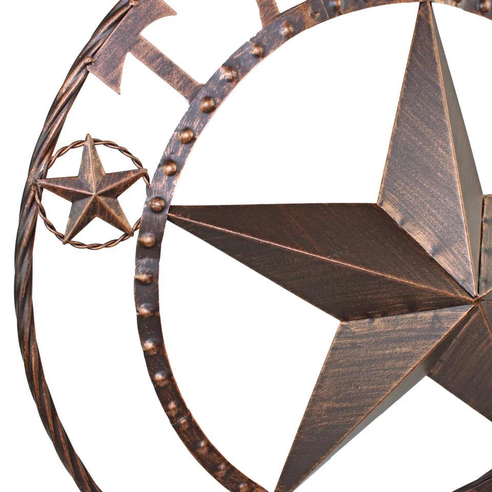 Anillo de cuerda de metal Texas Barn Lone Star decoración de pared rústico cobre cepillado 24 pulgadas Foto 3 de 4