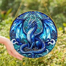 Blue Ice Dragon Stained Glass Suncatcher Sports Fan Decor Coach Player Gift