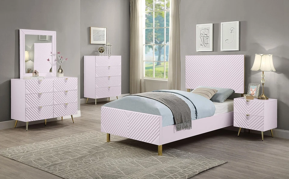 Cómoda contemporánea de madera/metal ACME Gaines de 6 cajones en rosa alto brillo Foto 2 de 4