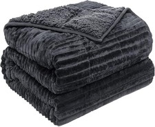 Sherpa Fleece Adult Weighted Blanket W/ Ribbed Stripes 15 Pounds Dual Sided Soft