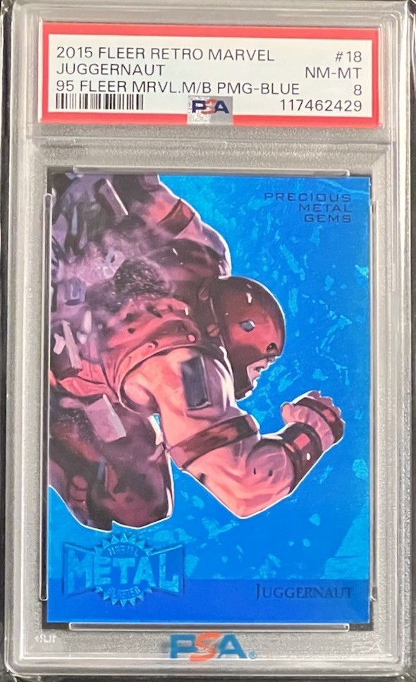 Juggernaut 🔥 2015 Fleer Retro Marvel Precious Metal Gems BLUE PMG /50 PSA 8 SSP