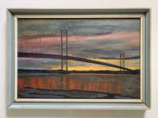 Vintage Oil Painting Glasgow School ?4th Road Bridge? Framed Mid Century