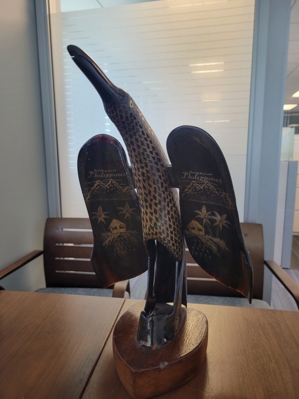 RARE Vintage Wood Carved Bird Eagle Hand-carved Philippines ANTIQUE ETCHED PALMS