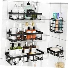 5 Pack Shower Caddy Organizer Rack Shelf for Inside Shower, Adhesive Black