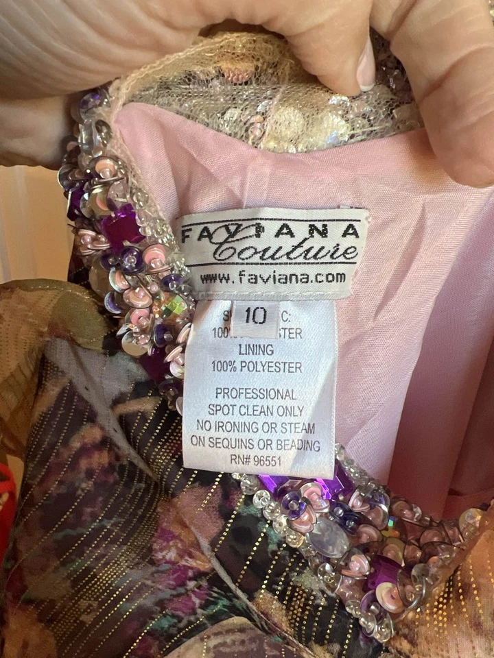 Maxi Vestido Faviana Couture Cuentas Acuarela Baile de graduación Talla 10  Foto 4 de 4