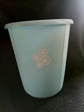 Vintage Lt Blue w White Flowers Round Rubbermaid Wastebasket Trash Can #2940/2