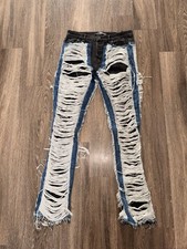 Men  s Valabasas  Ravaged  Stacked Flare Pants Size 36 Blue/black