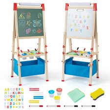 3-in-1 Kids Art Easel Double-Sided Wooden Adjustable Magnetic Drawing Board