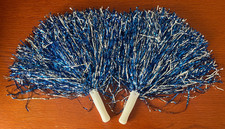 Cheerleader Varsity 2pc Blue White Silver Metallic Pom poms White Handle