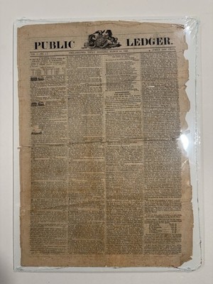 Org Phila. Public Ledger March 25 1836 Copy From 1886 1st News For common People