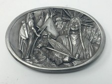 1984 Native American Belt Buckle, Vintage Bergamot Brass Works Indian S-149