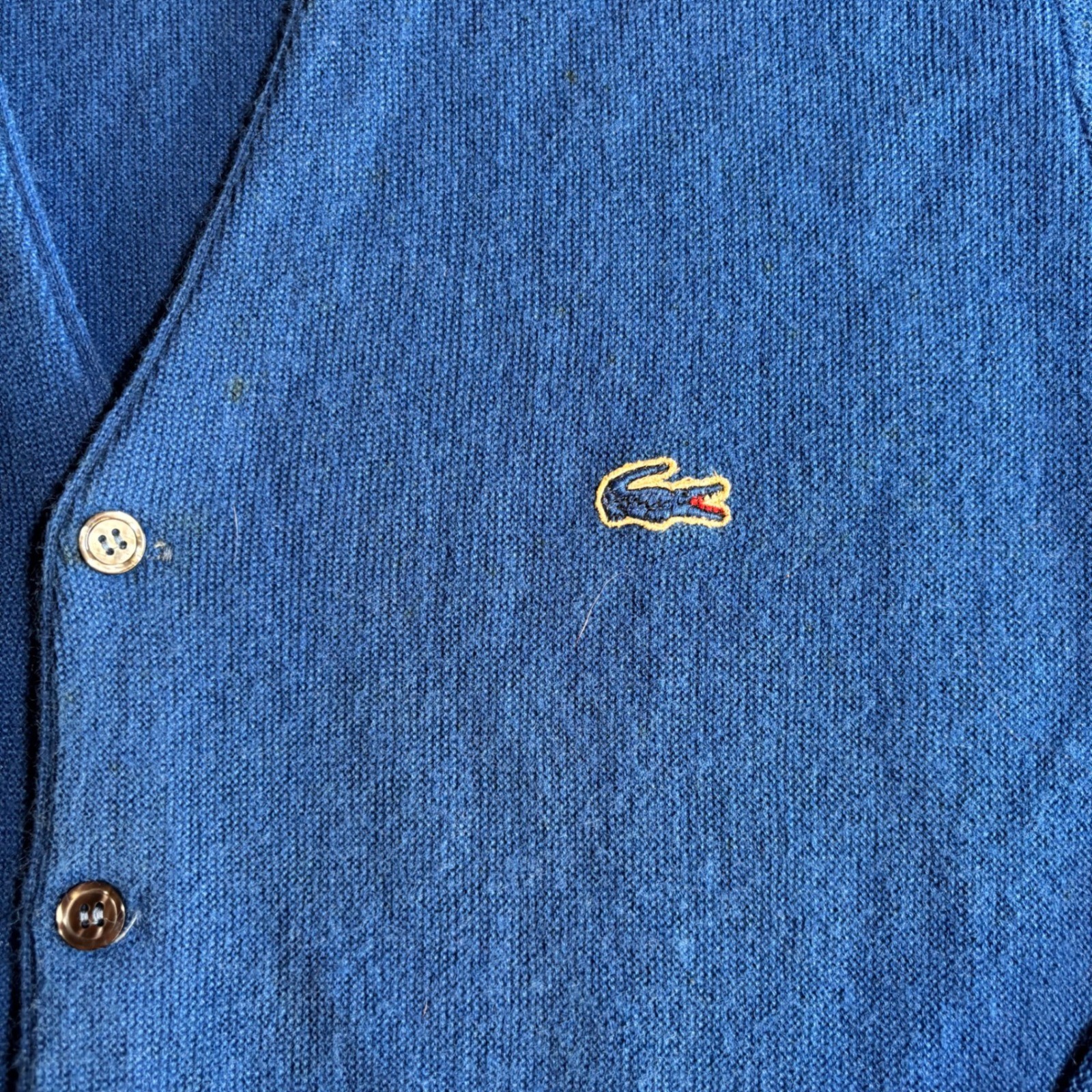 Vintage IZOD Lacoste Blue V Neck Button Up Cardigan Sweater Mens Size M thumbnail 2