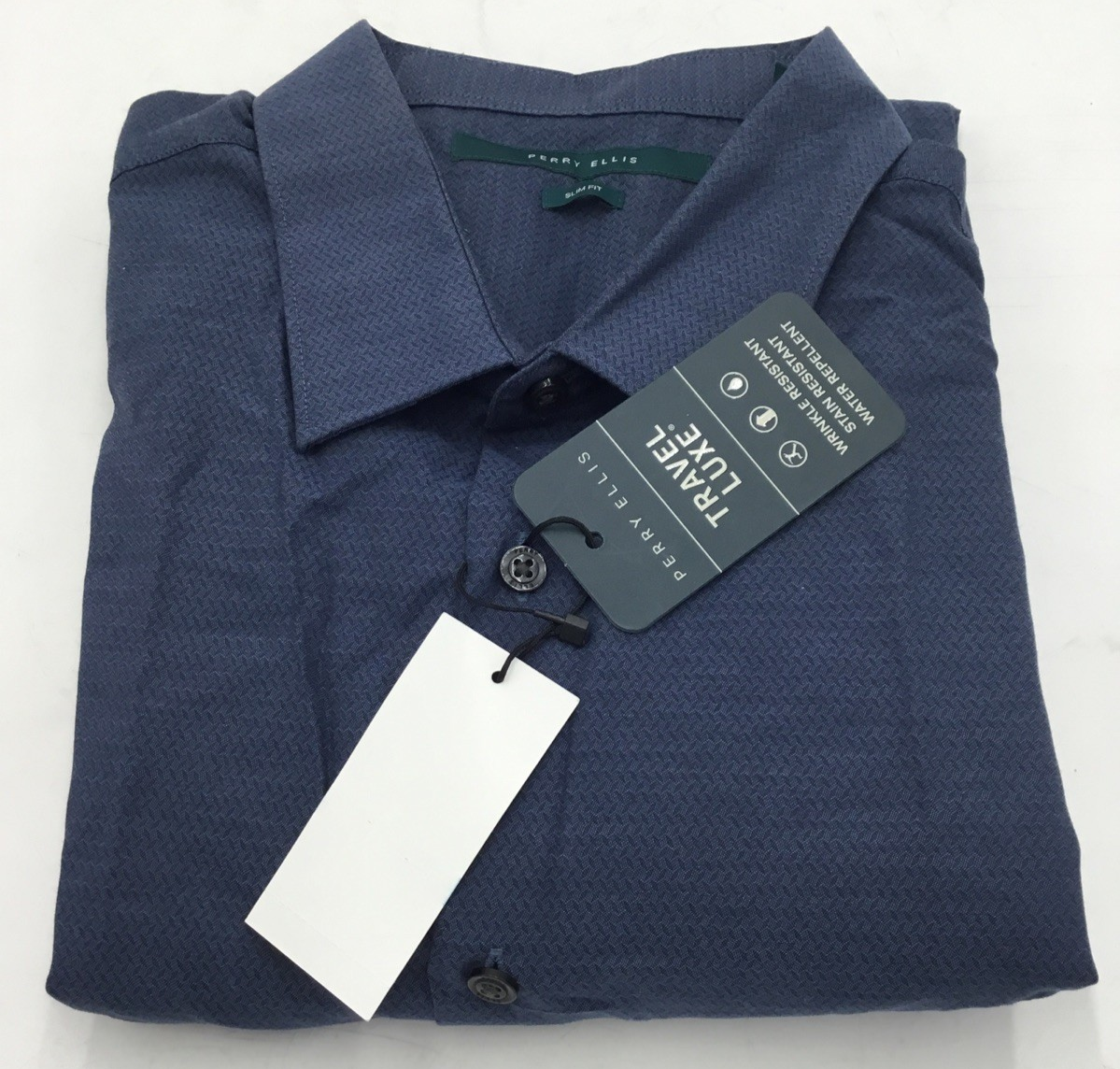 Perry Ellis Mens Micro Checked Cotton Shirt in Dark Sapphire Sz XL