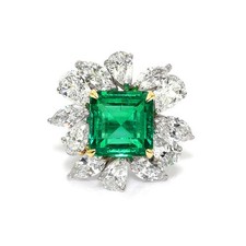 Colombia Asscher - Octagon Green Emerald Platinum 950 Ring 8.19CT