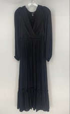 Aqua Womens Black Ruffled Smocked V-Neck Long Sleeve Maxi Dress Size Small