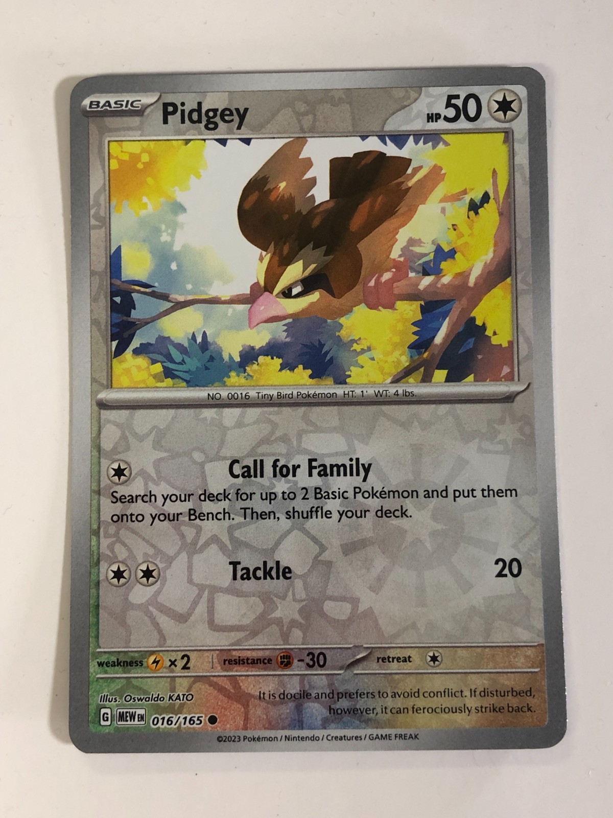 Pokemon TCG 151 Reverse Holographic Pidgey 016/165 Near Mint