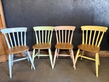 Four Wooden Chairs, Kitchen Farmhouse Dining Chairs, Painted Pastel Colours.