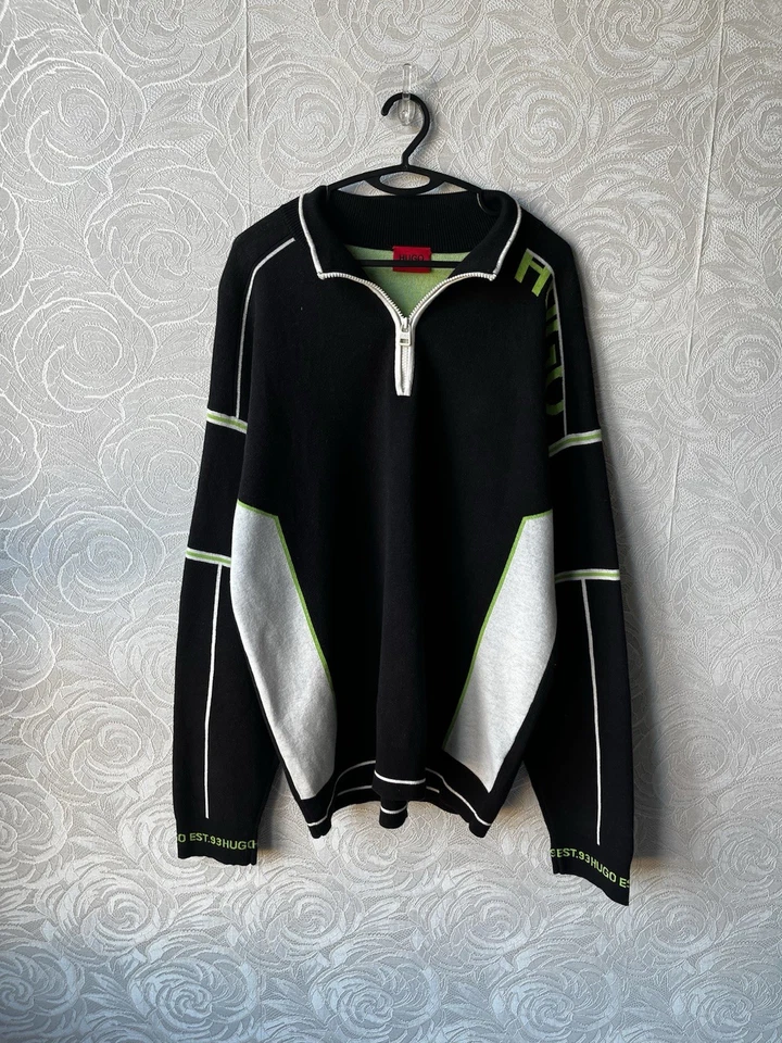 SUÉTER DE LANA CON LOGO OVERSIZE HUGO 1/3 ESCOTE CON CREMALLERA NEGRO/BLANCO PARA HOMBRE XL Foto 2 de 4