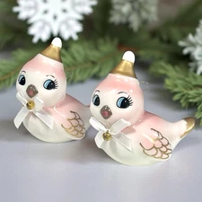 Target Wondershop Retro Pink Birds Christmas Ornaments Ceramic 2022 Set of 2