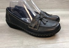 Clarks Ashland Women's Loafers Bubble Black Leather 6 Slip On Comfort Shoes