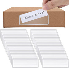 100 Pcs Label Holder Self Adhesive Clear Pocket 3x1 Inch Plastic Shelf Tag Stick