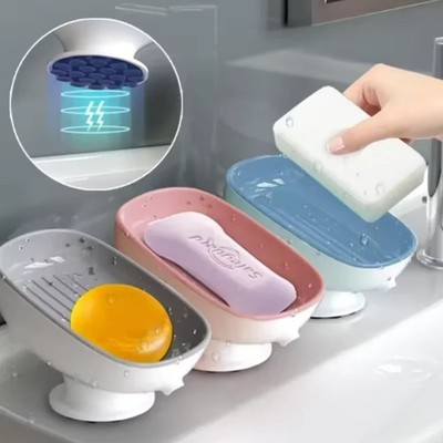 1/3pcs Self Draining Soap Dish Holder Suction Cup Bathroom Soap Tray Rack Set
