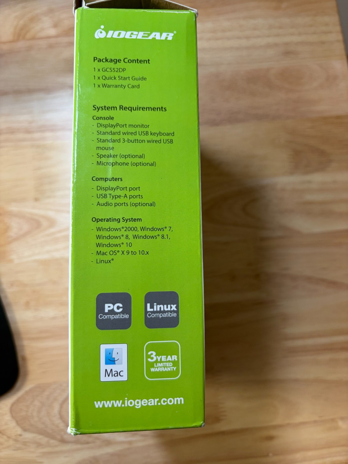 IOGEAR 2-Port 4K USB DisplayPort Cable KVM Switch GCS52DP New Open Box