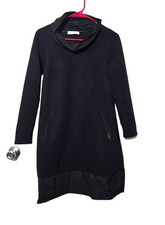 Dismero Sweater Dress S Black Italian Made Draped Neck Textured Knit Long Sleeve