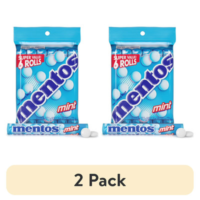 (2 pack) Mentos Peppermint Chewy Mint Candy Roll, 1.32 oz, pack of 6